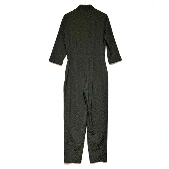 Hush Jacquard Leopard Jumpsuit Green Animal Print 70’s Retro Disco US 12 UK 10 - Picture 4 of 15